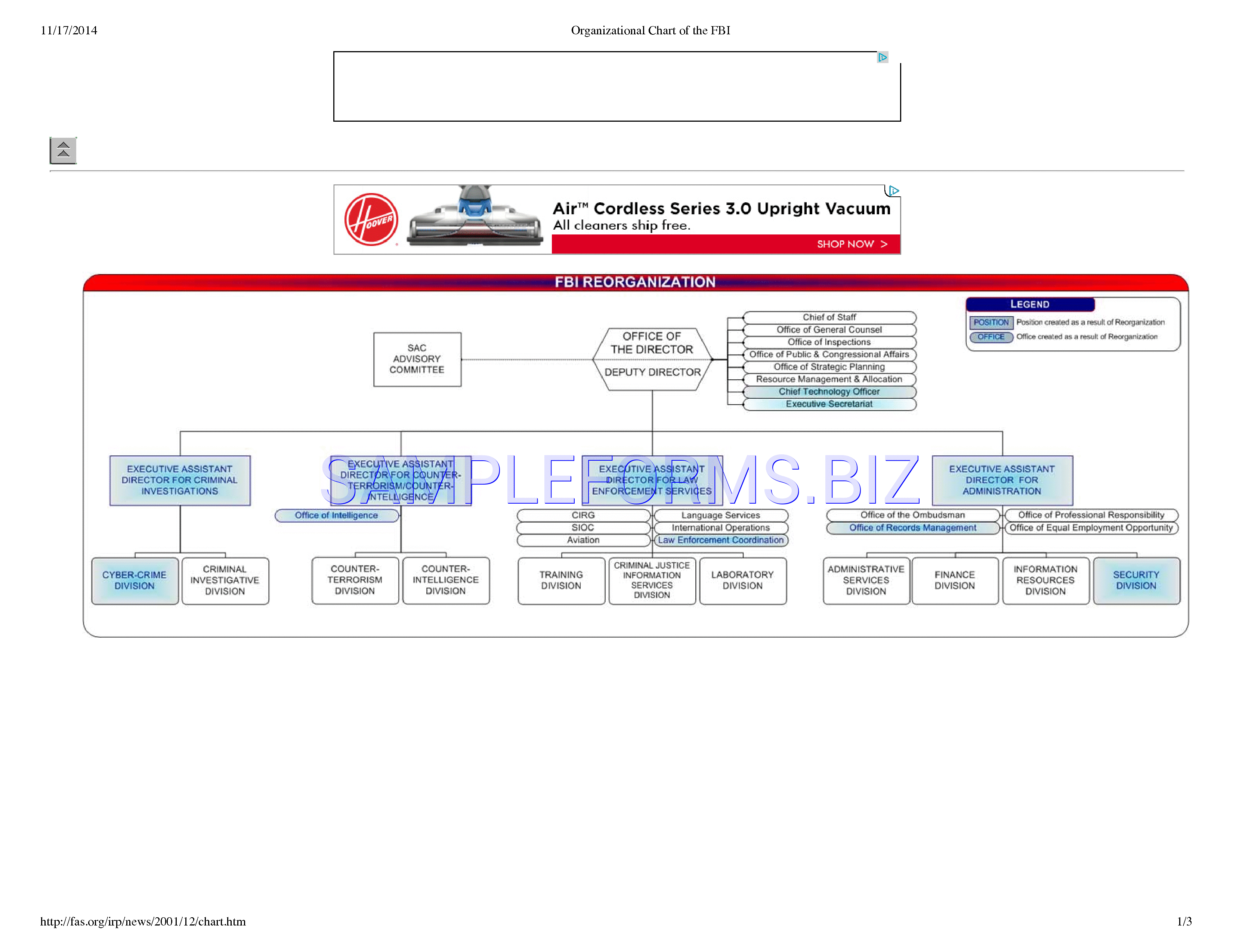 Preview free downloadable FBI Organizational Chart 3 in PDF (page 1)